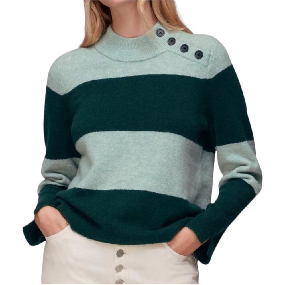 Whistles Stripe Button Neck Jumper Sweater - Green - XL - New with tags